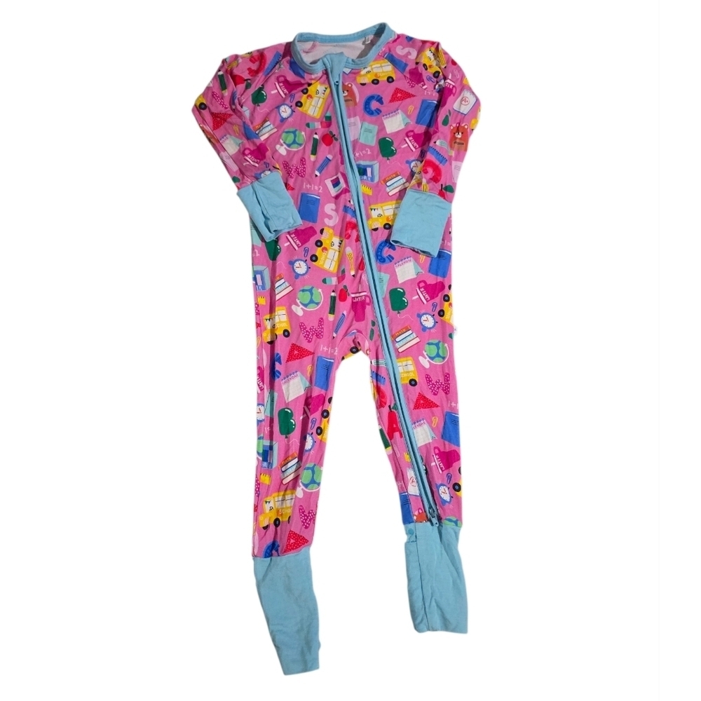 Tiny Jams Bamboo Colorful Kids One Piece Pajama Size 12-18M School Print